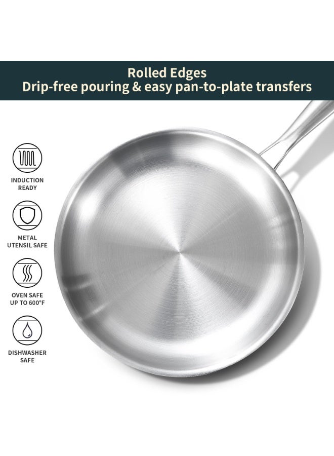 Full Clad Tri-Ply Stainless Steel Frying Pan 10 inch, All Stove Compatible Up to 600℉, Heavy Duty, Oven Safe Skillet, 18/10 Cooking Pan, Chef's Pan for Kitchen, Omelette Pan, Flat Bottom - Image 5