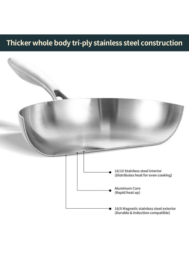 Full Clad Tri-Ply Stainless Steel Frying Pan 10 inch, All Stove Compatible Up to 600℉, Heavy Duty, Oven Safe Skillet, 18/10 Cooking Pan, Chef's Pan for Kitchen, Omelette Pan, Flat Bottom - Image 1