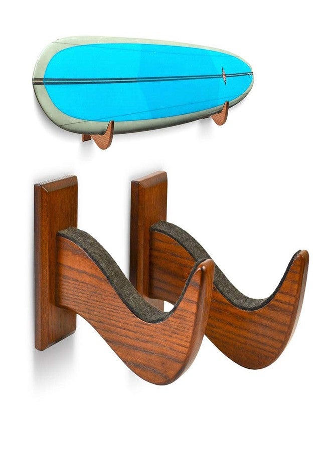 TESLYAR Surfboard Wall Mount - Wooden Surfboard Rack for Wall Storage - Solid Wood Hooks for Surfboard, Snowboard, Paddle Board & Wakeboard - Wave Style - Image 1