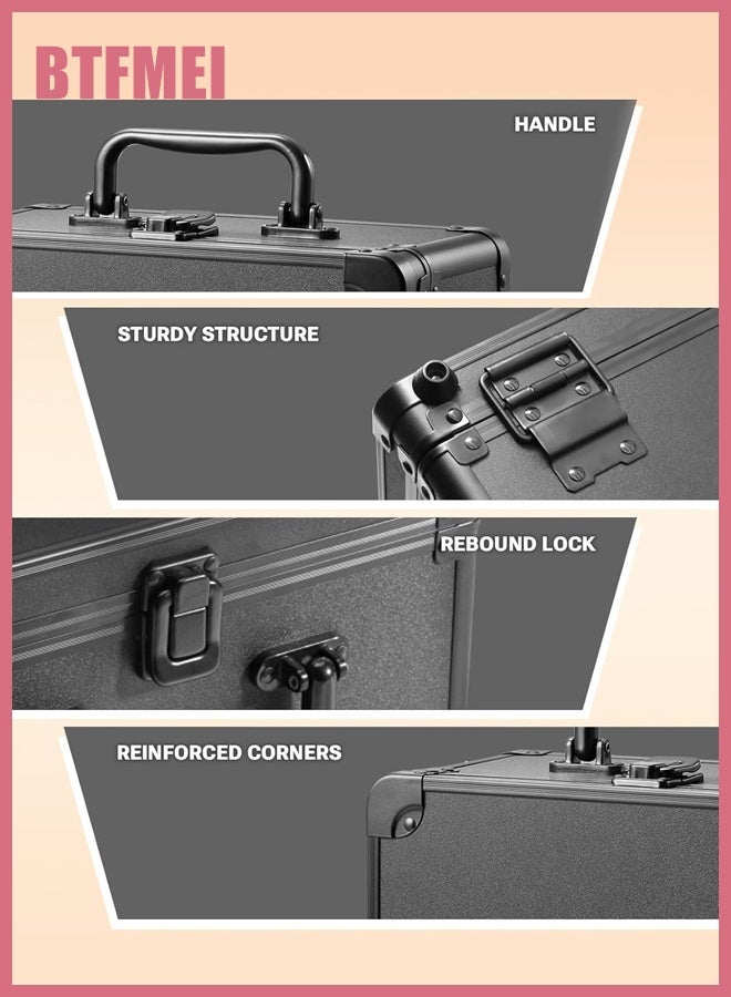 BTFMEI Professional LED Makeup Case with Detachable HD Mirror, 3-Color Touch Lighting, USB Rechargeable Large Capacity Cosmetic Organizer Box for Travel and Makeup Artists – Black - Image 4