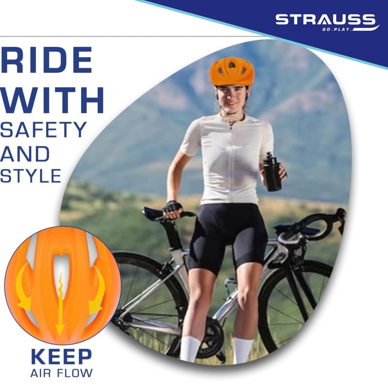 STRAUSS GlideX Cycling Helmet | Lightweight with Good Ventilation | Multi-Sport Helmet for Mountain, Road Biking & Skating | EPS Foam Lining | Ideal for Adults with 15+ Age (Orange) - Image 5