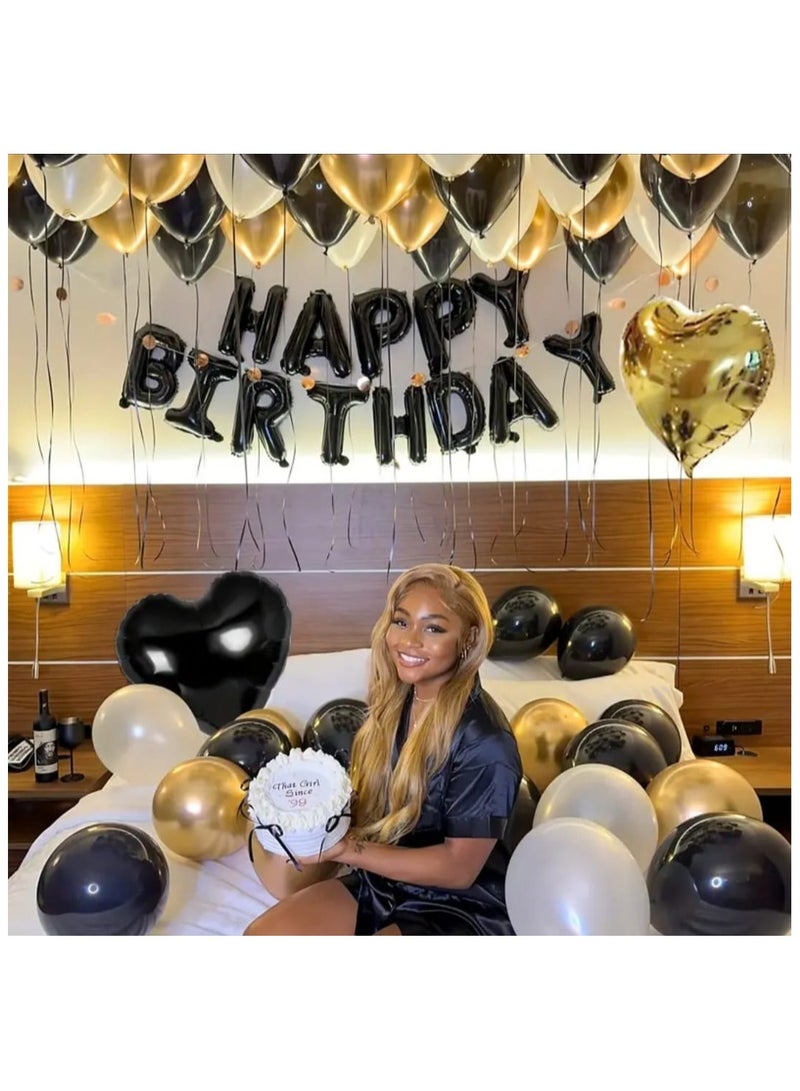 LDQ 42 PCS Ultimate Birthday Party Balloon Set, 16 inch Black Happy birthday Letters, Assorted Lates Balloons, Heart-Shaped Balloons,2x Glue,1x Ribbon-Perfect for Unforgettable Celebrations - Image 2