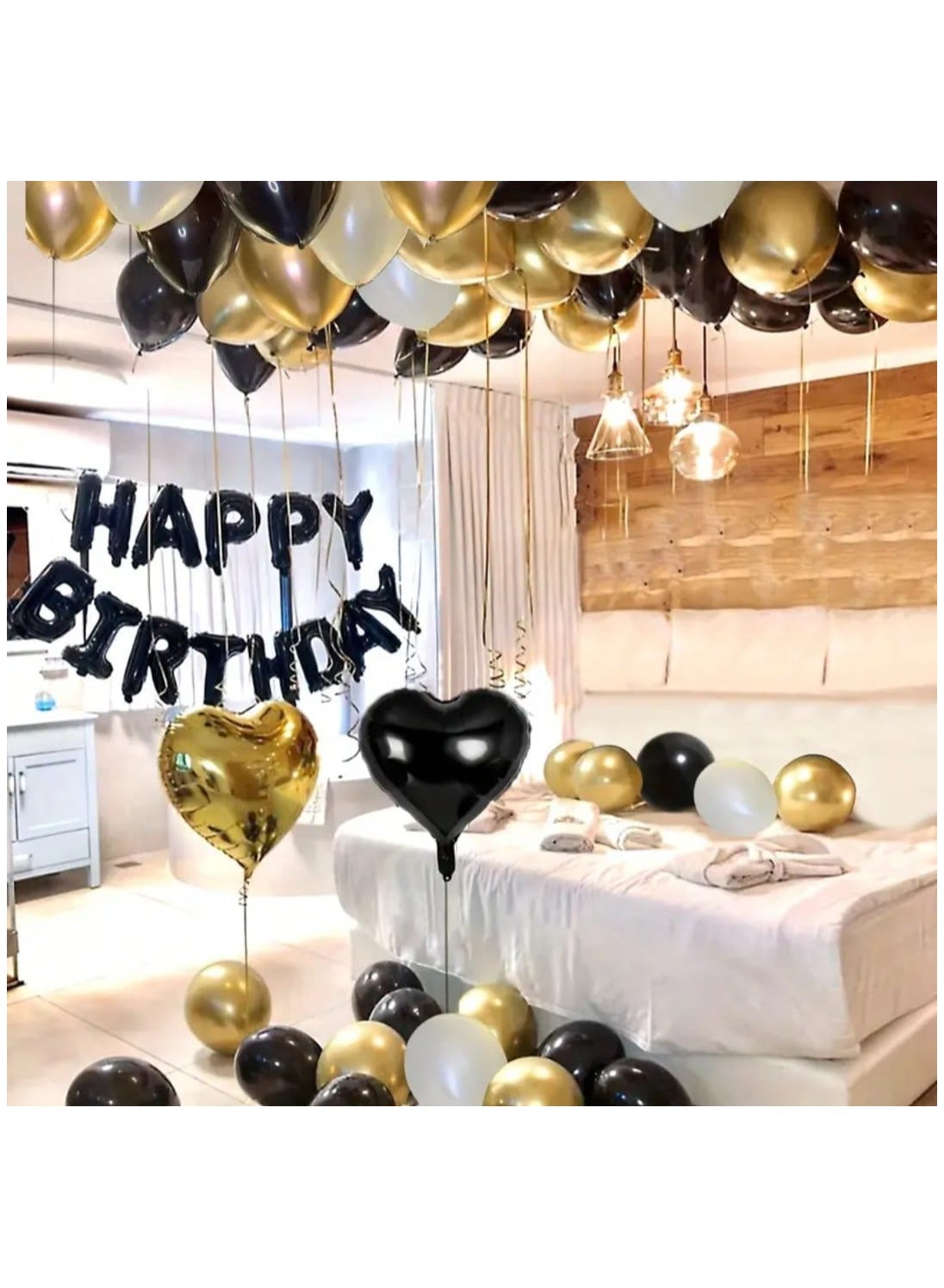 42 PCS Ultimate Birthday Party Balloon Set, 16 inch Black Happy birthday Letters, Assorted Lates Balloons, Heart-Shaped Balloons,2x Glue,1x Ribbon-Perfect for Unforgettable Celebrations