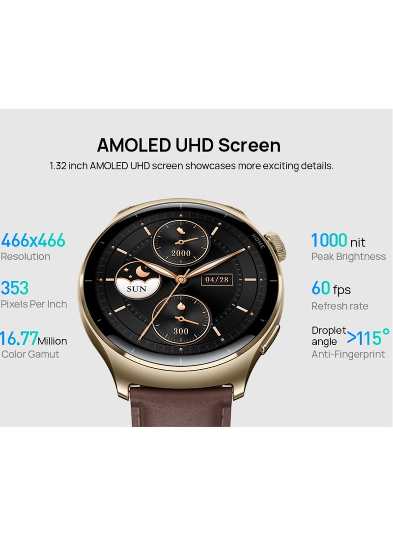 Mibro Lite 3 Pro Smart watch 1.32" AMOLED Display 10 Axis Motion Sensor Bluetooth Calling GPS 150+ Sport Modes 5ATM Water Resistant Heart Rate Monitoring 15 Days Battery Life Smartwatch Brown - Image 3