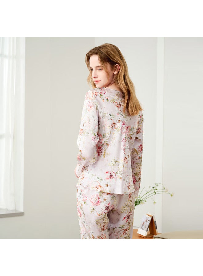MEIBIAO American Standard Spring And Autumn 19 Momme Silk Pajamas For Women Long Sleeve 100% Mulberry Silk Homewear Gift For Mom Fragrant Purple XL - Image 3