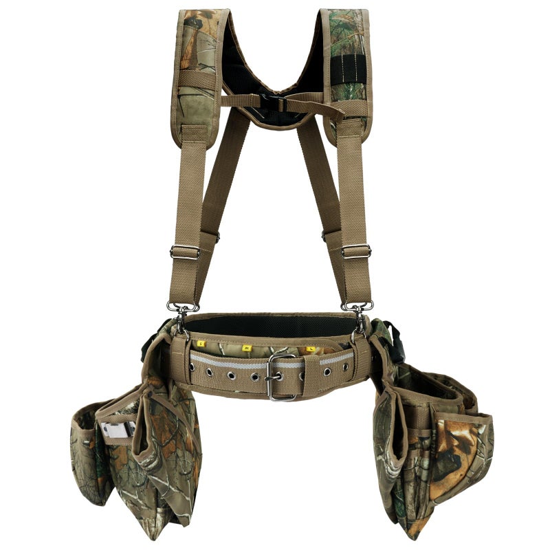 KUNN Professional Tool Belt with Suspenders for Men, Heavy Duty Framing Tool Belts with Detachable Padded Suspenders & Multi-Pocket Pouch for Carpenters, Construction, Electricians, Roofing,Camo - Image 1
