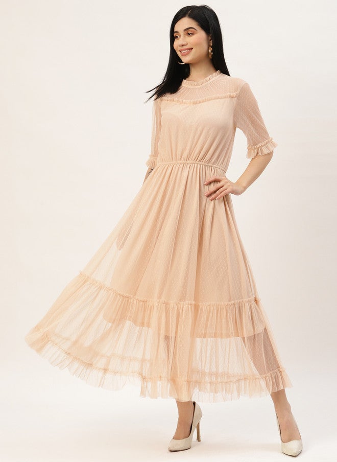 Rue Collection فستان ميدي بلون الخوخ للنساء - Image 1