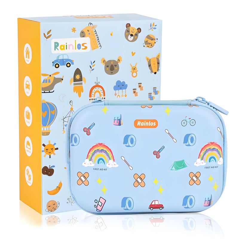 RAINLOS SmallFirstAidKitforHomeCarTravelCampingHikingKids Mini Cute Portable Medical Emergency Kits Fits into a Purse Diaper Bag Backpack Travel Must Have