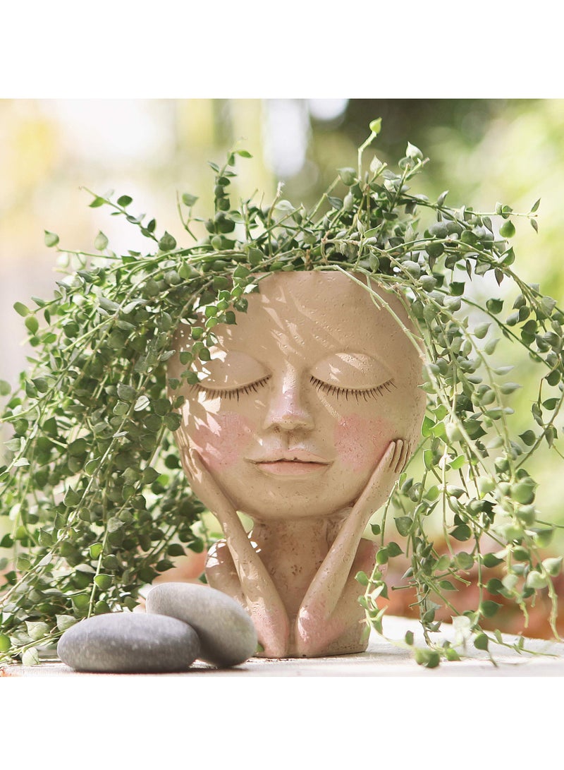 Excefore وعاء زراعة وجه، وعاء زهور وجه، وعاء زراعة لطيف من الراتنج لنبتة الصبار مع فتحة تصريف وعيون مغلقة، أواني زهور الوجه للنباتات الداخلية والخارجية - Image 1