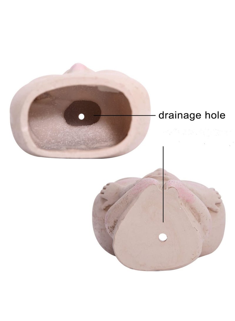 Excefore وعاء زراعة وجه، وعاء زهور وجه، وعاء زراعة لطيف من الراتنج لنبتة الصبار مع فتحة تصريف وعيون مغلقة، أواني زهور الوجه للنباتات الداخلية والخارجية - Image 5