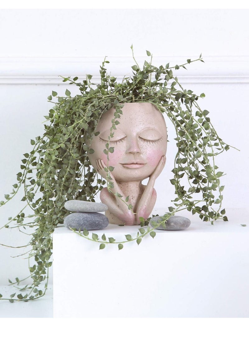 Excefore وعاء زراعة وجه، وعاء زهور وجه، وعاء زراعة لطيف من الراتنج لنبتة الصبار مع فتحة تصريف وعيون مغلقة، أواني زهور الوجه للنباتات الداخلية والخارجية - Image 4