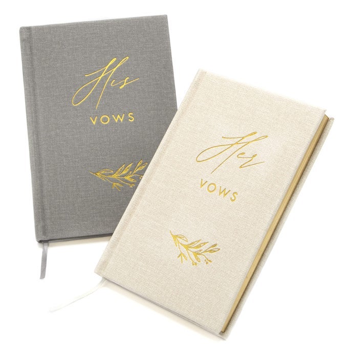HIS AND HER VOW BOOKS SET OF 2 GREY AND IVORY GOLD FOIL EMBOSSED NOTEBOOK JOURNAL FOR WEDDING CEREMONY VOW RENEWAL WEDDING GIFT IDEAS