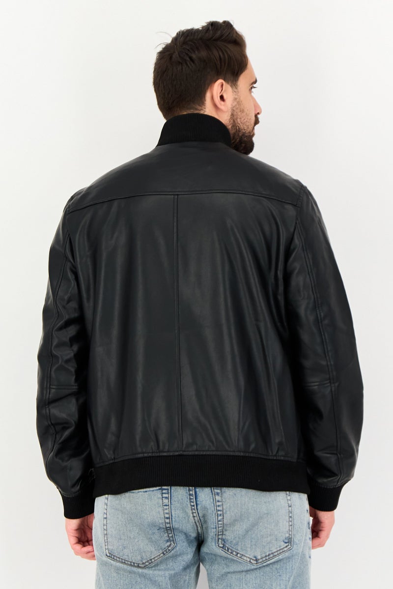 Celio Men Solid Long Sleeve Leather Jackets, Black - Image 3