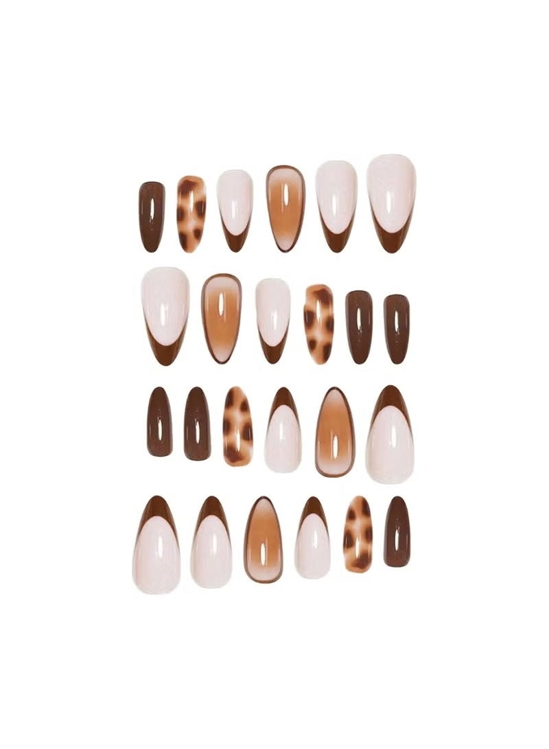 LUMYA 24 Pcs Short Almond Leopard Press on Nails, Glossy Full Cover Fake Nails, Acrylic Stick on Nails with Jelly Glue and Nail File, for Women Daily and Party Use (Brown Leopard) - Image 2