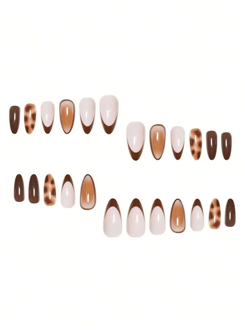 LUMYA 24 Pcs Short Almond Leopard Press on Nails, Glossy Full Cover Fake Nails, Acrylic Stick on Nails with Jelly Glue and Nail File, for Women Daily and Party Use (Brown Leopard) - Image 3