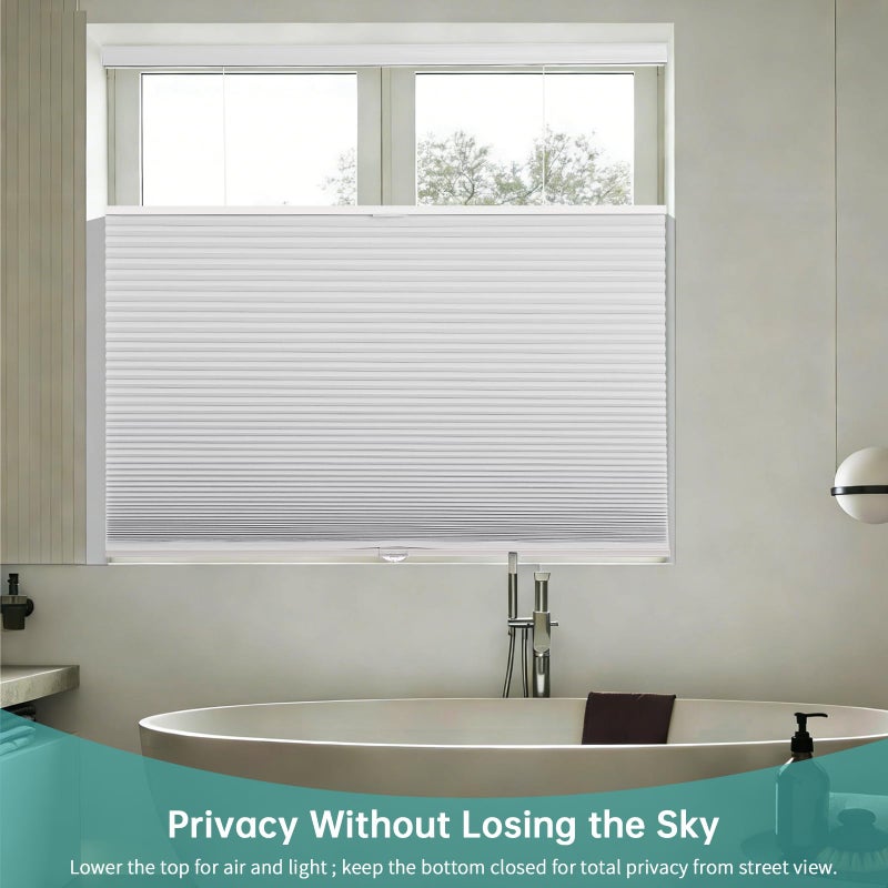 Changshade Top Down Bottom Up Blackout Cellular Shades, Cordless Honeycomb Blinds for Windows, Light Blocking & Total Privacy for Day Sleepers,White,27" W*50" H - Image 3