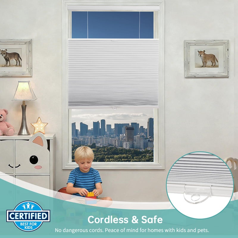 Changshade Top Down Bottom Up Blackout Cellular Shades, Cordless Honeycomb Blinds for Windows, Light Blocking & Total Privacy for Day Sleepers,White,27" W*50" H - Image 4