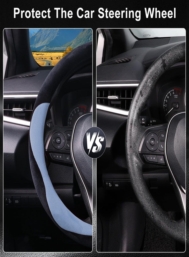 COFIT Furry Car Steering Wheel Cover, Universal Winter Steering Wheel Cover, Non-Slip Steering Wheel Cover with Central Marking Car Accessories, M 37-38 cm, Black and Blue - Image 4