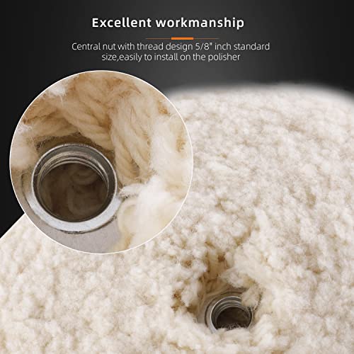 SPTA 8" (200mm) Wool Buffing Pad, Double Side 100% Natural Wool Pad with 5/8-11 Thread for 2-Sided Compound Cutting and Polishing for Automotive, Marine and Epoxies - Image 5