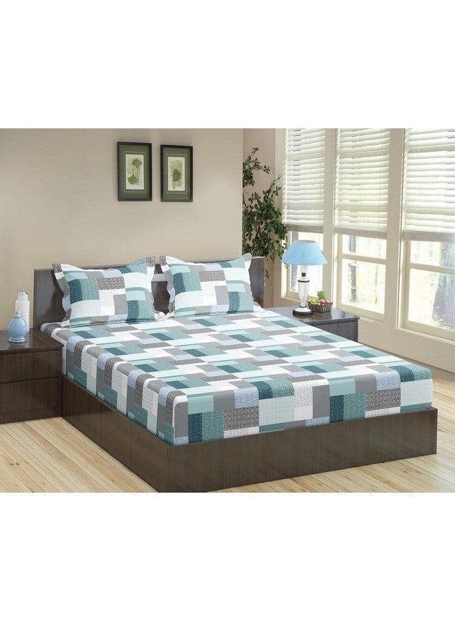 Trance Home Linen ملايات منزل ترانس 100% قطن 144TC ملاءة سرير مطاطية | غطاء سرير مزدوج مطبوع مع 2 غطاء وسادة (72x60 بوصة، أخضر تجريدي) - Image 1