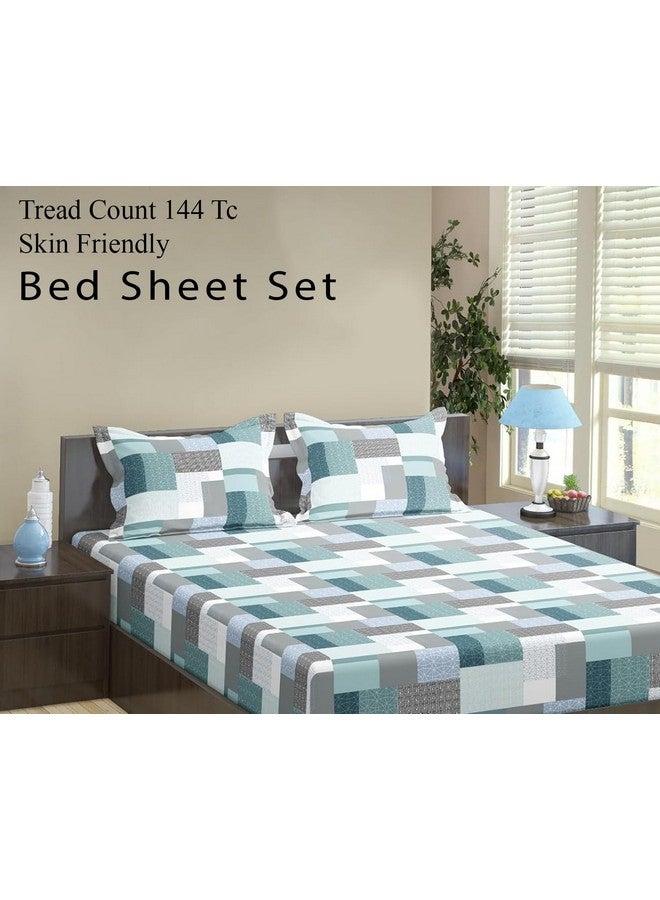 Trance Home Linen ملايات منزل ترانس 100% قطن 144TC ملاءة سرير مطاطية | غطاء سرير مزدوج مطبوع مع 2 غطاء وسادة (72x60 بوصة، أخضر تجريدي) - Image 3