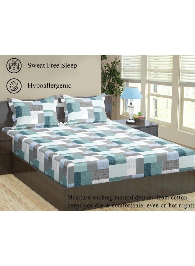 Trance Home Linen ملايات منزل ترانس 100% قطن 144TC ملاءة سرير مطاطية | غطاء سرير مزدوج مطبوع مع 2 غطاء وسادة (72x60 بوصة، أخضر تجريدي) - Image 5