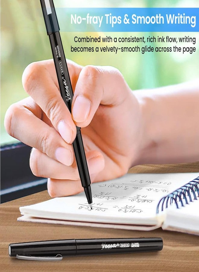 VEESA Felt Tip Pens, 32 Pack, Black, Medium Point (0.7mm), Felt Tip Markers for Writing, Journal, Planner Coloring, Note Taking - Image 3