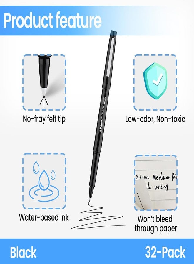 VEESA Felt Tip Pens, 32 Pack, Black, Medium Point (0.7mm), Felt Tip Markers for Writing, Journal, Planner Coloring, Note Taking - Image 2
