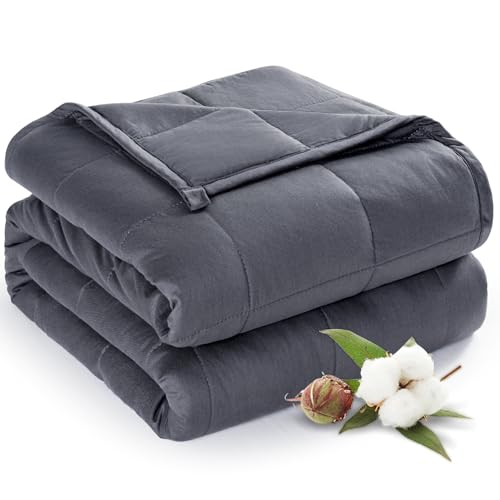 Sivio Weighted Blanket for Adults 100% Cotton, 60"x80" Queen Size 15 lbs, Cooling Summer Heavy Blanket for Sleeping, Breathable Soft Blankets with Premium Glass Beads, Machine Washable, Dark Grey - Image 1