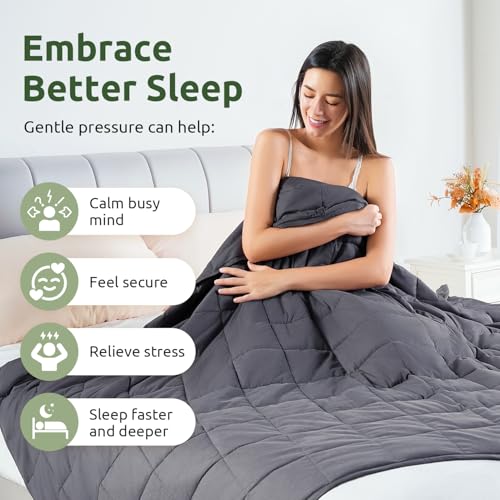 Sivio Weighted Blanket for Adults 100% Cotton, 60"x80" Queen Size 15 lbs, Cooling Summer Heavy Blanket for Sleeping, Breathable Soft Blankets with Premium Glass Beads, Machine Washable, Dark Grey - Image 5
