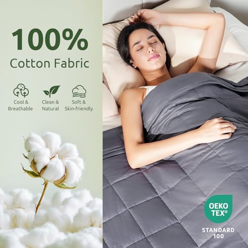 Sivio Weighted Blanket for Adults 100% Cotton, 60"x80" Queen Size 15 lbs, Cooling Summer Heavy Blanket for Sleeping, Breathable Soft Blankets with Premium Glass Beads, Machine Washable, Dark Grey - Image 3