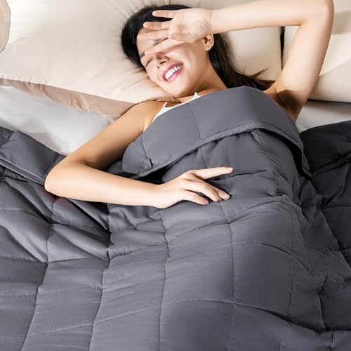 Sivio Weighted Blanket for Adults 100% Cotton, 60"x80" Queen Size 15 lbs, Cooling Summer Heavy Blanket for Sleeping, Breathable Soft Blankets with Premium Glass Beads, Machine Washable, Dark Grey - Image 2