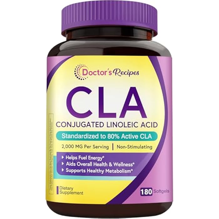 Doctor's Recipes CLA Supplements 2000mg,180 Softgels, 80% Conjugated Linoleic Acid from Safflower Oil, for Women & Men, Non-Stimulating, Support Healthy Metabolism & Lean Mass, Non-GMO - Image 1