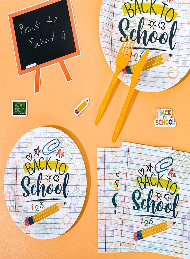 Whaline Back to School Tableware Set Homework Pencil Prints School Season Disposable Dinnerware Set 50Pcs Paper Plates 25Pcs Lunch Napkins for First Day of School Party Supplies Table Decorations - Image 4
