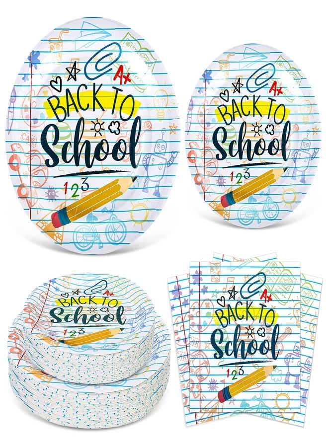 Whaline Back to School Tableware Set Homework Pencil Prints School Season Disposable Dinnerware Set 50Pcs Paper Plates 25Pcs Lunch Napkins for First Day of School Party Supplies Table Decorations - Image 1