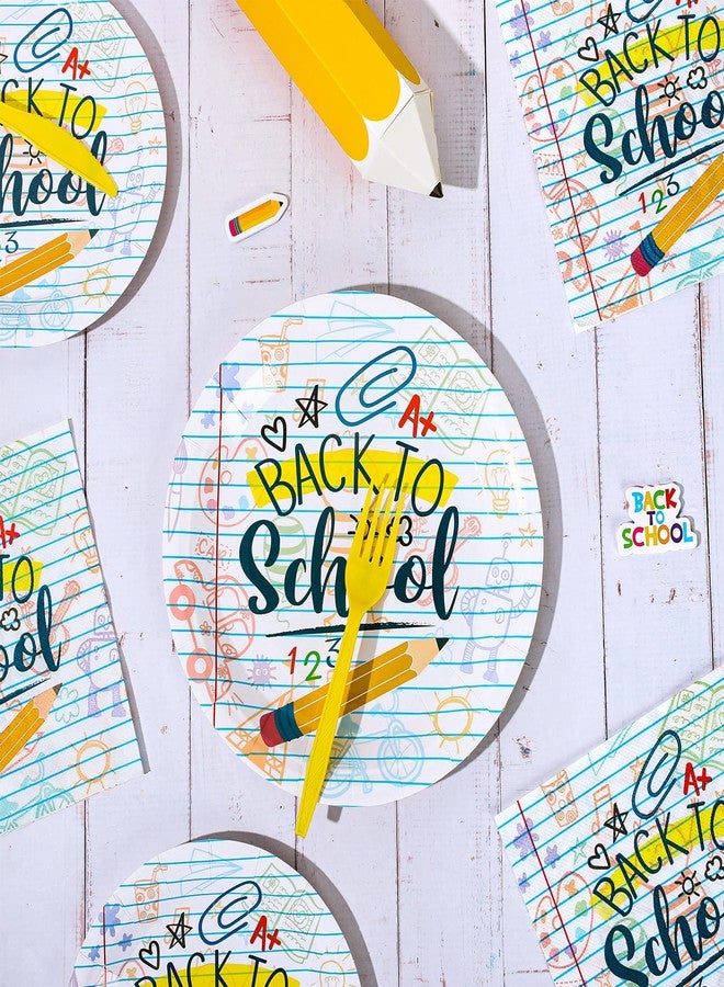 Whaline Back to School Tableware Set Homework Pencil Prints School Season Disposable Dinnerware Set 50Pcs Paper Plates 25Pcs Lunch Napkins for First Day of School Party Supplies Table Decorations - Image 5