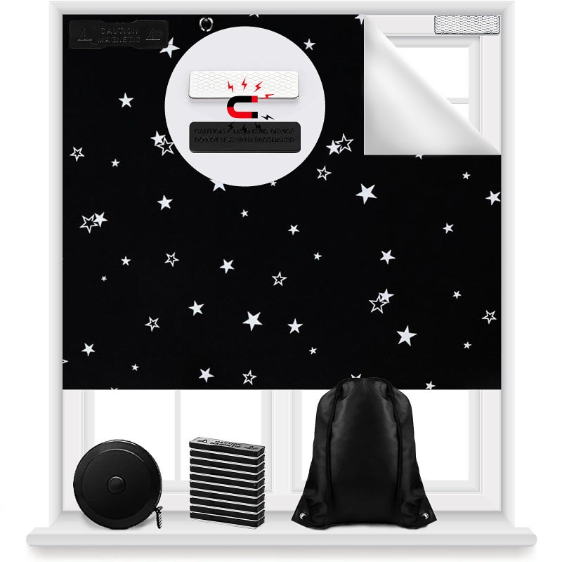 Magnetic Blackout Shades Temporary Blackout Curtains 100 Blackout Blind Window Cover for Windows and Doors Cut to Any SizeShape 118x57 Moon  Stars