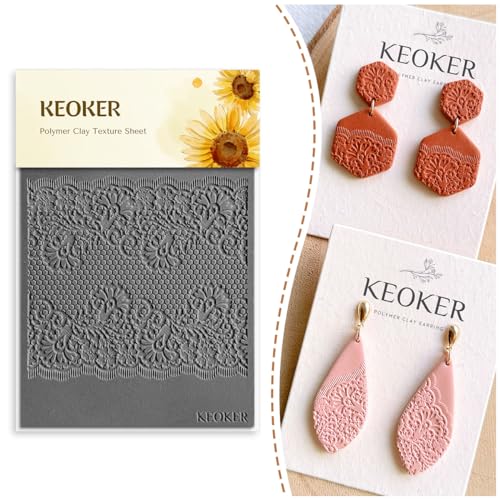 KEOKER Lace Polymer Clay Texture Sheets - Works with Clay Cutter, Same as Texture Roller for Polymer Clay (C) - Image 1
