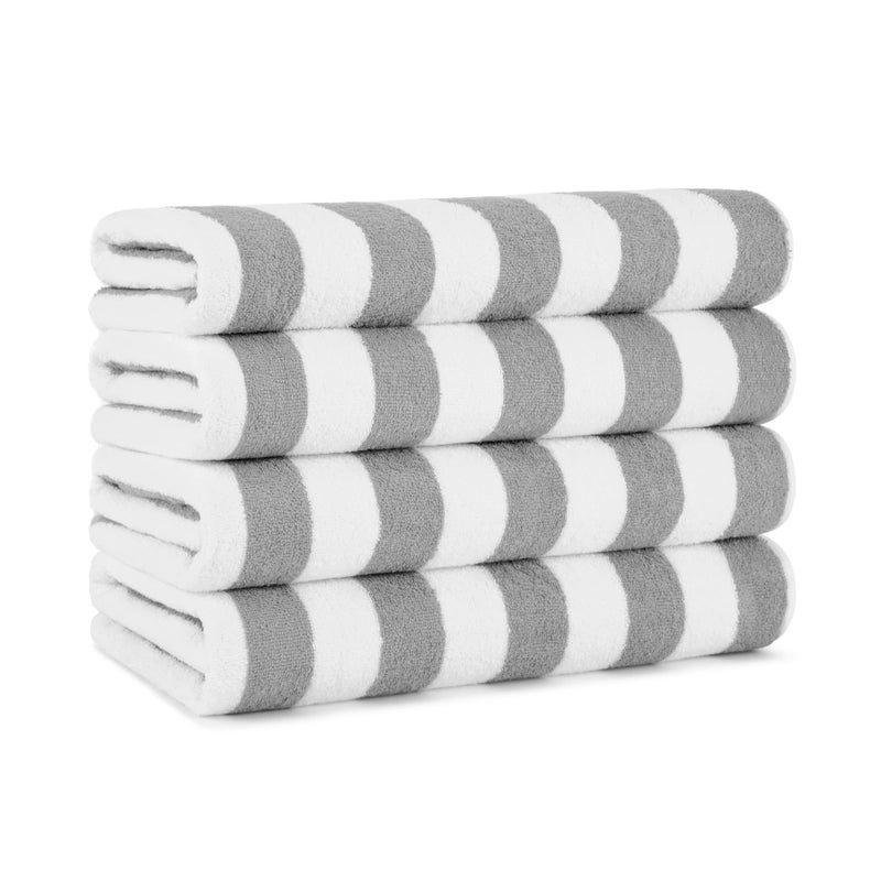 Arkwright, LLC Arkwright California Cabana Stripe Beach Towel - Pack of 4, Large Soft Quick Dry 100% Cotton Terry Towels Set for Pool, Swim, and Hot Tub, Oversized 30 x 70 in, Grey - Image 1