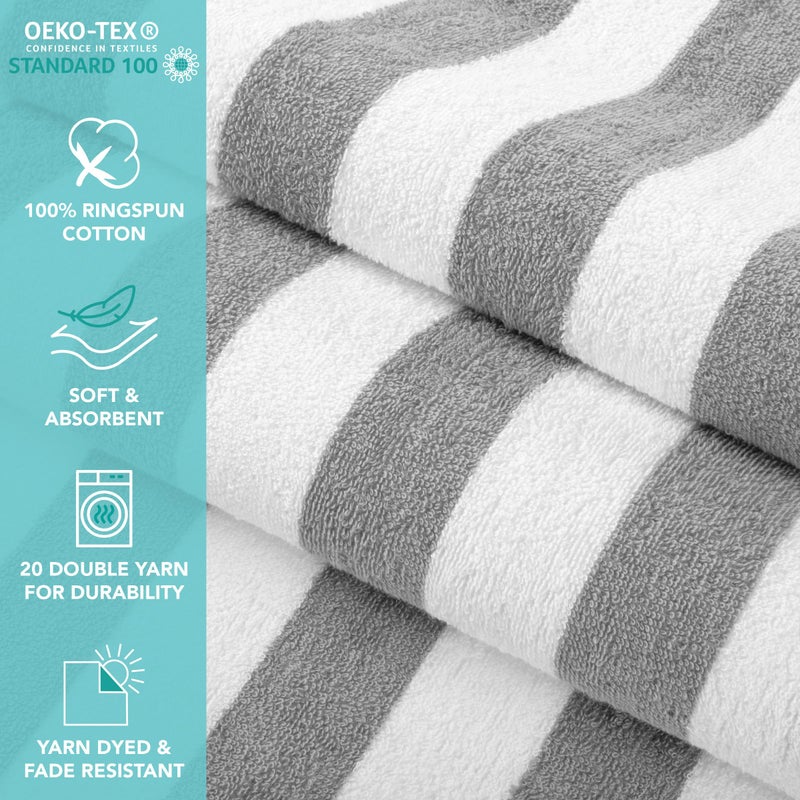 Arkwright, LLC Arkwright California Cabana Stripe Beach Towel - Pack of 4, Large Soft Quick Dry 100% Cotton Terry Towels Set for Pool, Swim, and Hot Tub, Oversized 30 x 70 in, Grey - Image 4