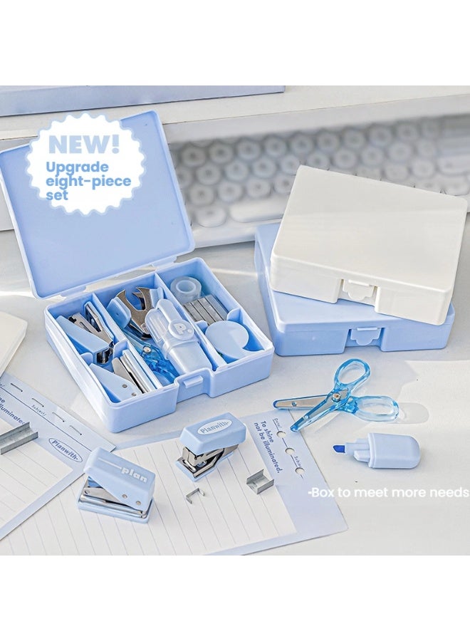 8 Piece Mini Office Stationery Set Compact Efficiency Suite with Stapler Hole Punch Scissors and More Perfect for On the Go Productivity - Image 1
