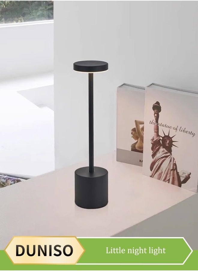 DUNISO Cordless Table Lamp, LED Metal USB Rechargeable 1200mAh Battery Three types of light changes: white light, warm light, and neutral light Brightness Night Light Desk Lamp Reading Lamp for Restaurant/Bedroom/Dormitory (Black)  - Image 1
