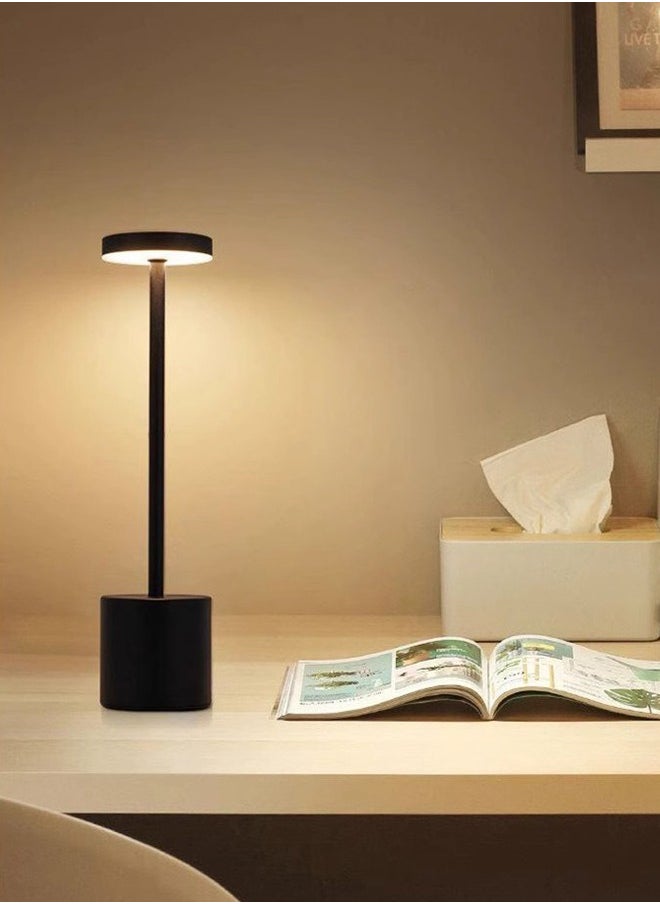 DUNISO Cordless Table Lamp, LED Metal USB Rechargeable 1200mAh Battery Three types of light changes: white light, warm light, and neutral light Brightness Night Light Desk Lamp Reading Lamp for Restaurant/Bedroom/Dormitory (Black)  - Image 3