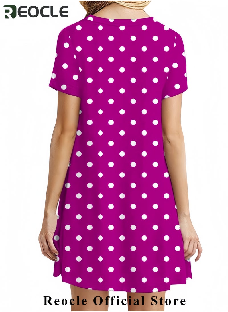 REOCLE Womens Summer Dress Floral Printed Short Sleeve A-Line Casual Dresses Fashion Pleated Office Dress  - Image 3