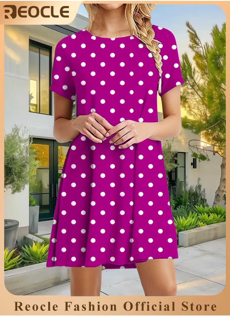 REOCLE Womens Summer Dress Floral Printed Short Sleeve A-Line Casual Dresses Fashion Pleated Office Dress  - Image 1