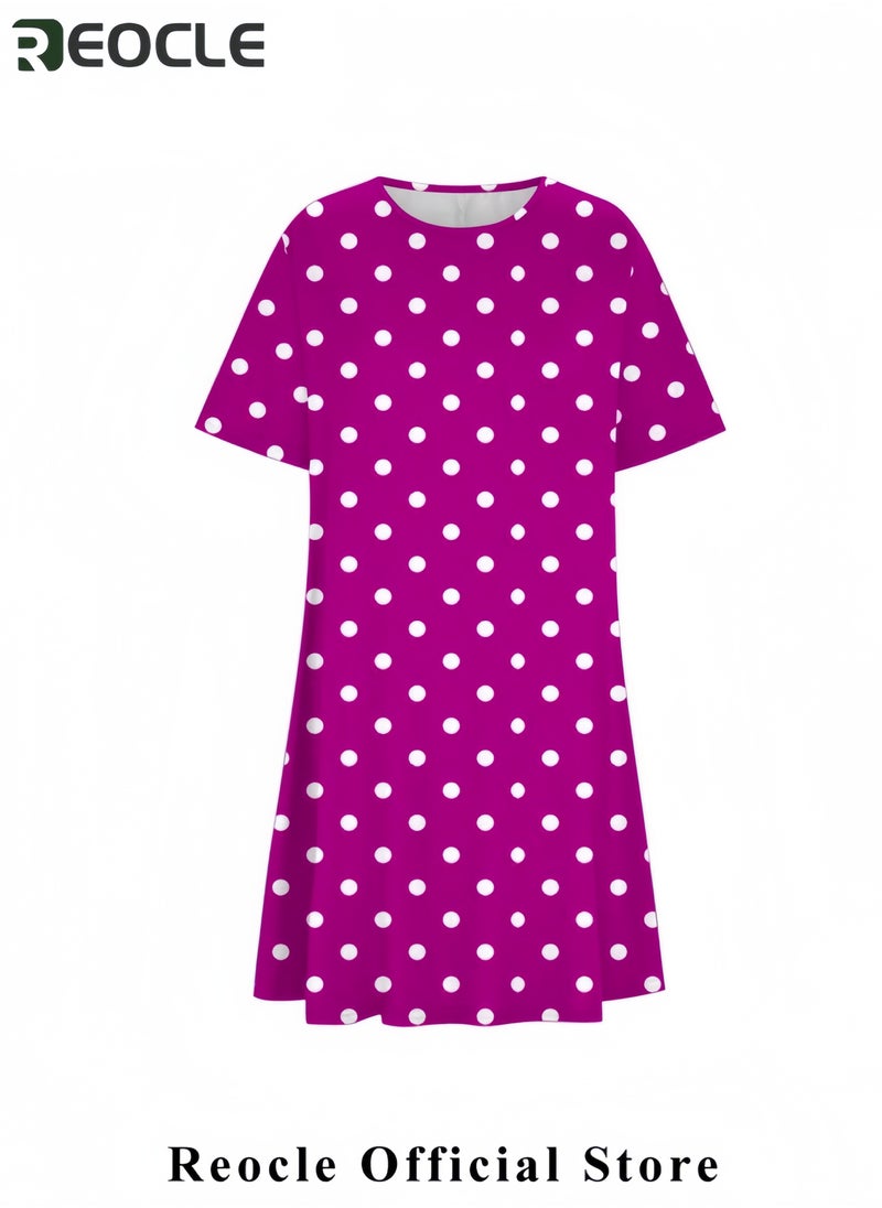 REOCLE Womens Summer Dress Floral Printed Short Sleeve A-Line Casual Dresses Fashion Pleated Office Dress  - Image 4