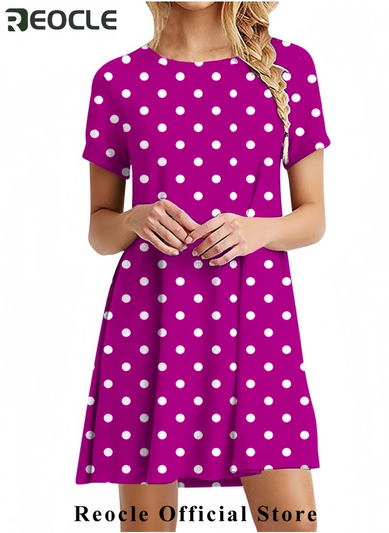 REOCLE Womens Summer Dress Floral Printed Short Sleeve A-Line Casual Dresses Fashion Pleated Office Dress  - Image 2