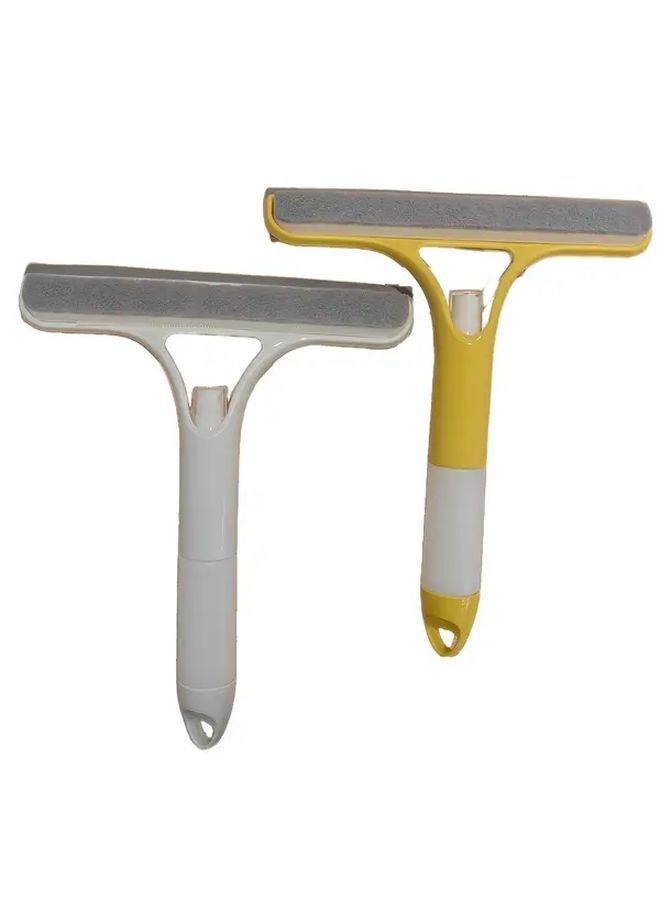 3 في 1 مكشطة تنظيف النوافذ بأسطوانة وفراشي رذاذ مع قماش المايكروفايبر أصفر وأبيض - Image 1