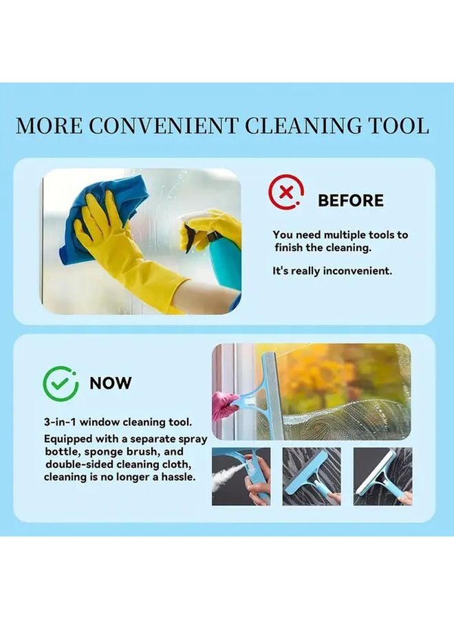3 في 1 مكشطة تنظيف النوافذ بأسطوانة وفراشي رذاذ مع قماش المايكروفايبر أصفر وأبيض - Image 4