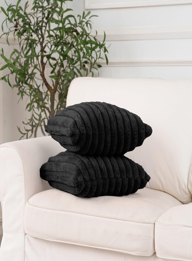 NiNi ALL Faux Fur Plush Throw Pillow Covers Black 18x18 Inch Set of 2 Decorative Soft Plush Striped Couch Pillow Cover for Sofa Cushion Cases for Couch Bed Home Decor - Image 3